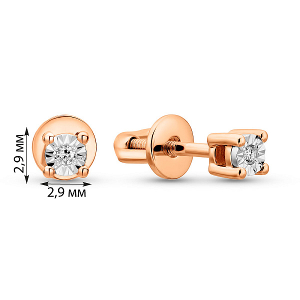 Пусеты из красного золота с бриллиантами (арт. Т011026) – изображение 3