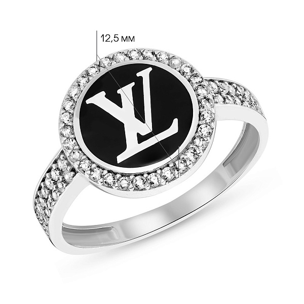 Каблучка з білого золота з емаллю і фіанітами (арт. 155219беч) – зображення 2