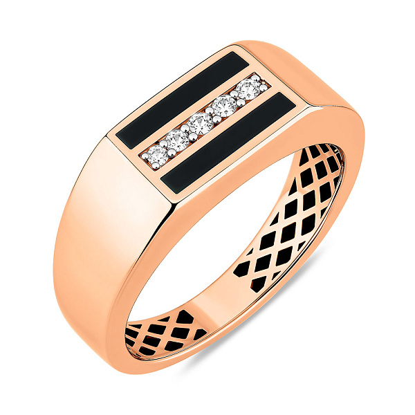 Золотая печатка с бриллиантами и эмалью (арт. К170090010еч) – изображение 1