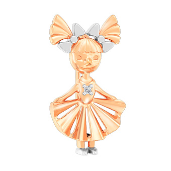 Золота брошка «Дівчинка» з фіанітом (арт. 360079)