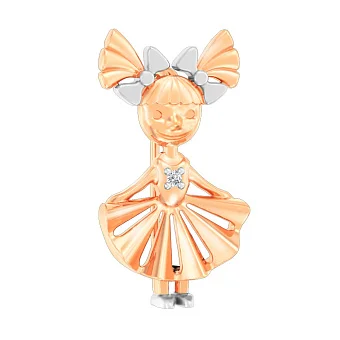 Золота брошка «Дівчинка» з фіанітом (арт. 360079)