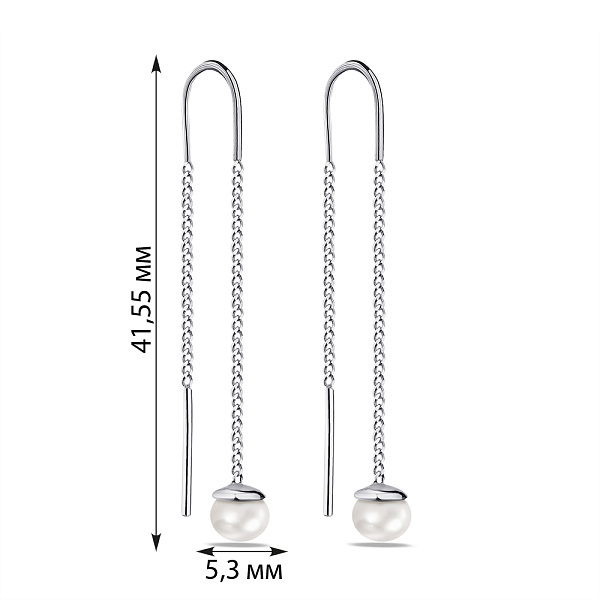 Серебряные серьги-протяжки с жемчугом (арт. 7502/1167жб) – изображение 2