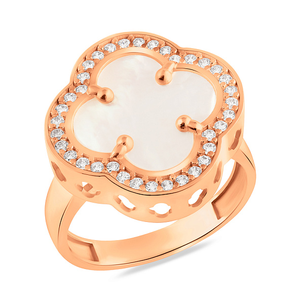 Кольцо из красного золота с перламутром и фианитами (арт. 156116/15п) – изображение 1