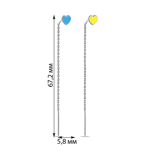 Серебряные протяжки "Сердечки" с голубой и желтой эмалью (арт. 7502/508егжсп) – изображение 2