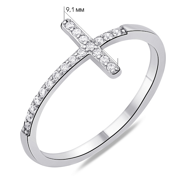 Срібна каблучка Хрестик з фіанітами (арт. 7501/7003) – зображення 2