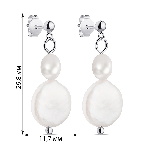 Серебряные серьги-пусеты с крупным жемчугом (арт. 7518/6250жб) – изображение 5