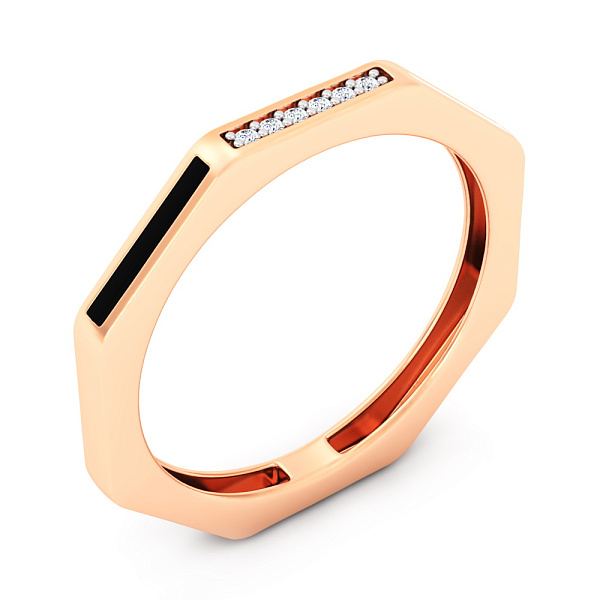 Кольцо из красного золота с эмалью и фианитами  (арт. 1401047еч) – изображение 1