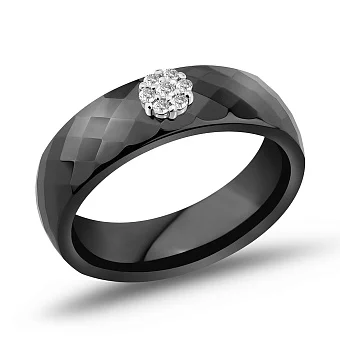 Каблучка з золота та чорної кераміки з діамантами (арт. К011229005бча)