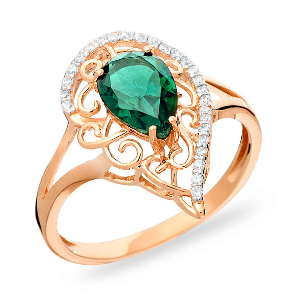 Золотое кольцо с кварцем и фианитами (арт. 140669Пз) – изображение 1