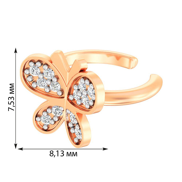 Сережка-каффа Метелик з золота на праве вухо (арт. 110864пЯ) – зображення 2