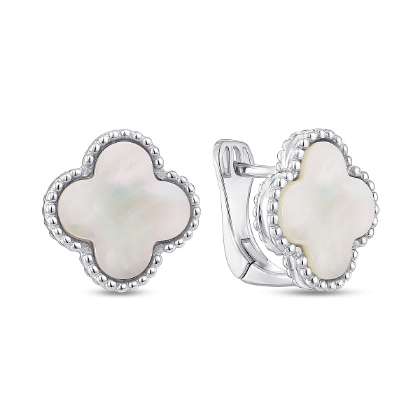 Серебряные серьги Клевер с перламутром (арт. 7502/2102663/15п) – изображение 1