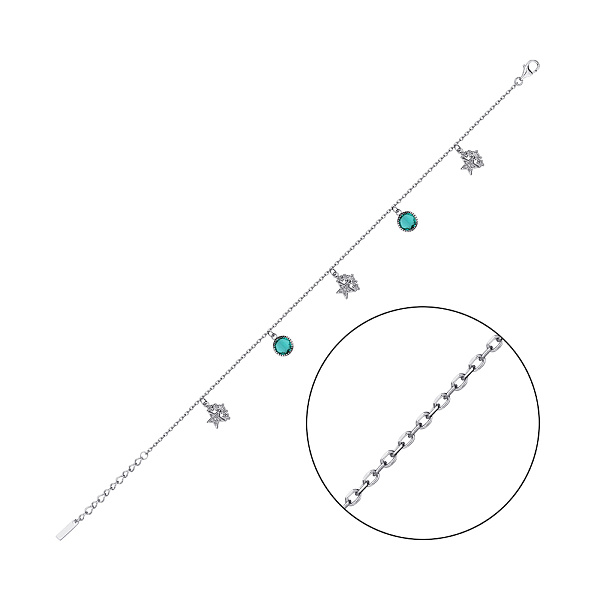 Срібний браслет на ногу з альпінітами і фіанітами (арт. 7509/4002наз) – зображення 1