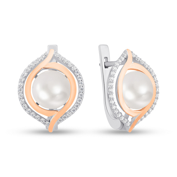 Сережки зі срібла з перлами і золотою накладкою (арт. 7202/616жбсп) – зображення 1