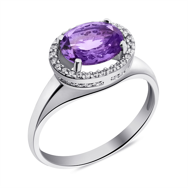 Серебряное кольцо с аметистом и фианитами (арт. 7501/2298А) – изображение 1