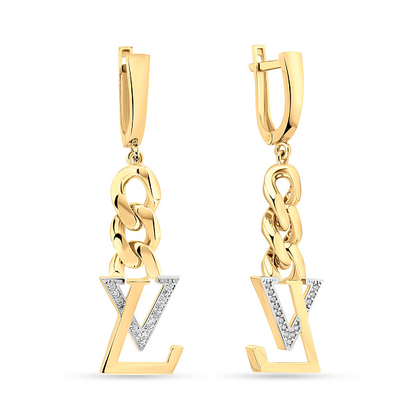 Сережки з жовтого золота з підвісками і фіанітами (арт. 108689ж) – зображення 1