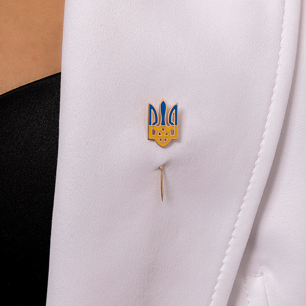 Золотий значок-шпилька на лацкан Тризуб з емаллю (арт. 360007е) – зображення 2