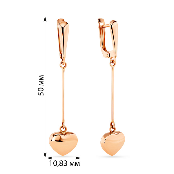 Сережки-підвіски «Сердечка» з золота (арт. 106661) – зображення 2