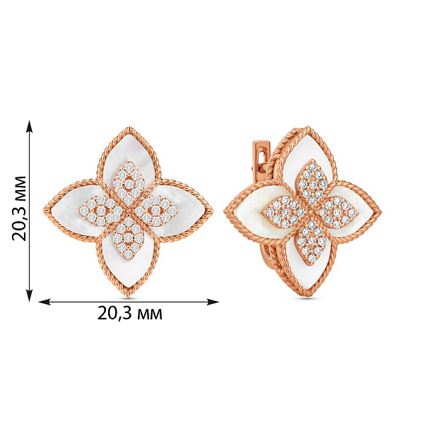 Золотые серьги Клевер с перламутром и фианитами (арт. 111342п) – изображение 2