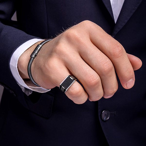 Серебряная печатка с черной эмалью (арт. 7506/6700еч) – изображение 2