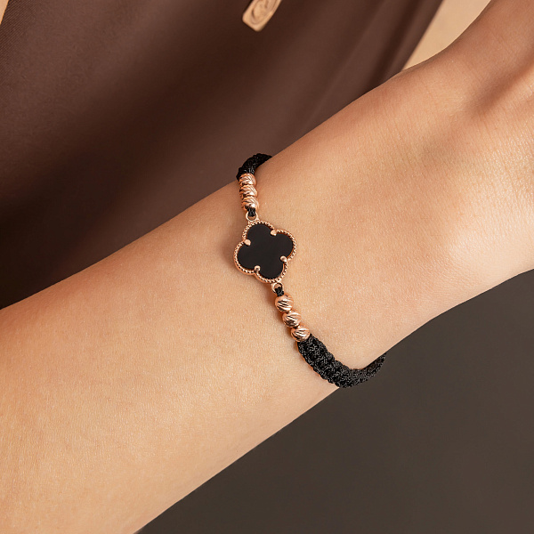 Браслет на нитці з оніксом і золотими вставками (арт. 340102чоа) – зображення 2