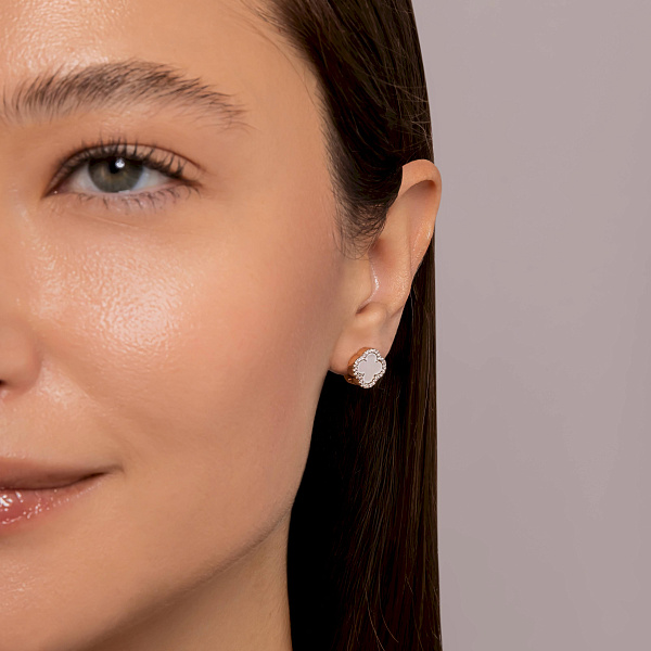 Серьги из красного золота с перламутром и фианитами (арт. 111446/8п) – изображение 4