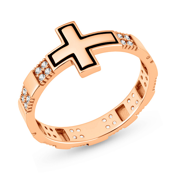 Золота каблучка з емаллю і фіанітами (арт. 155694еч) – зображення 1