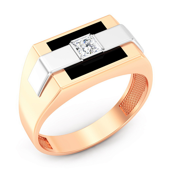 Золота печатка з діамантом та емаллю (арт. К170046015е) – зображення 1