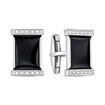 Фото Срібні запонки з емаллю і фіанітами (арт. 7515/8629реч)