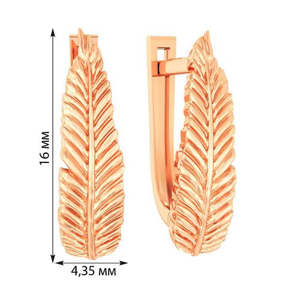 Серьги "Перо" из красного золота (арт. 111187) – изображение 3
