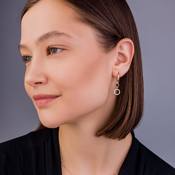 Серьги из красного золота с эмалью и фианитами (арт. 2190213101) – изображение 3