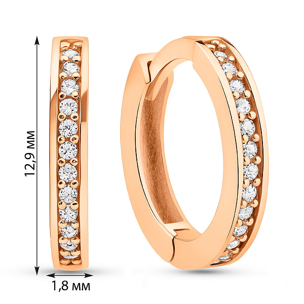Золотые серьги-кольца с фианитами (арт. 1091011/15) – изображение 3
