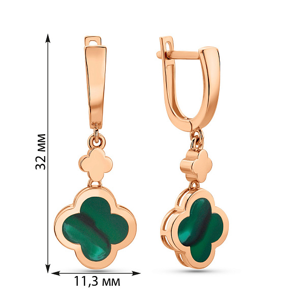 Серьги Клевер из красного золота с эмалью (арт. 1091179/10ез) – изображение 2