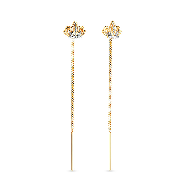 Сережки Корона из желтого золота с фианитами (арт. 110832ж) – изображение 1