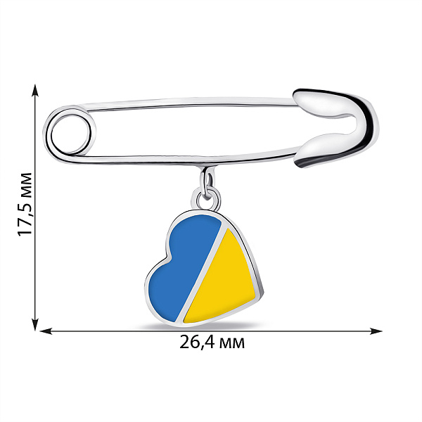 Срібна шпилька Серце з блакитною та жовтою емаллю (арт. 7511/157егж) – зображення 2