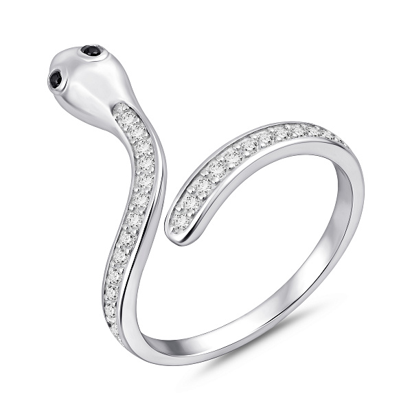 Серебряное незамкнутое кольцо Змея (арт. 7501/8457ч) – изображение 1