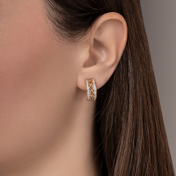 Золотые серьги Сердечки с фианитами (арт. 111200ж) – изображение 2