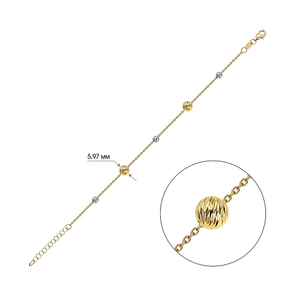 Браслет с шариками из желтого и белого золота (арт. 325450жб) – изображение 3