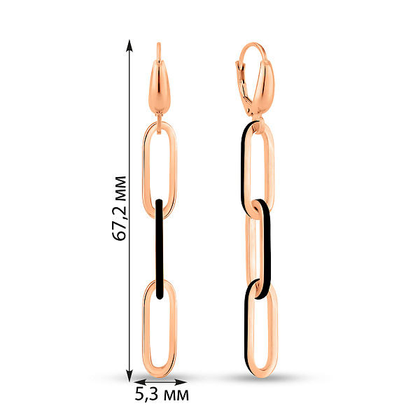 Сережки-підвіски з червоного золота з емаллю (арт. 1091608/2еч) – зображення 2