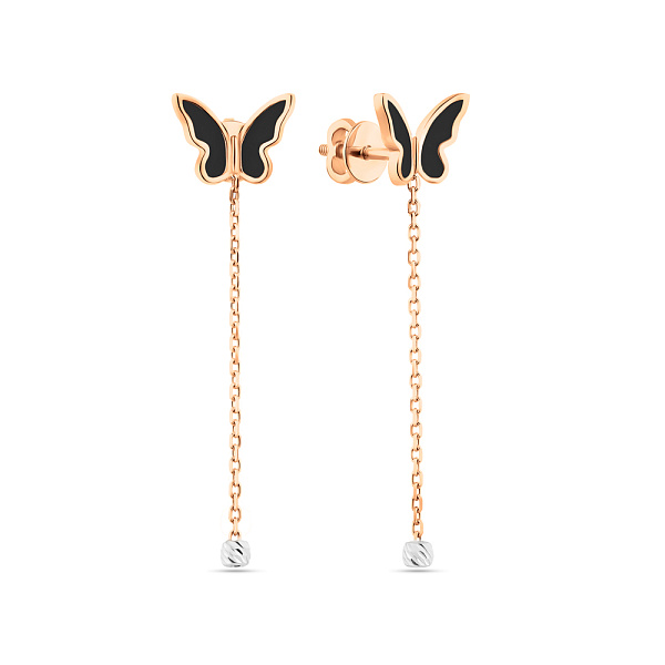 Золоті сережки-пусети Метелики з ланцюжком (арт. 111221еч) – зображення 1