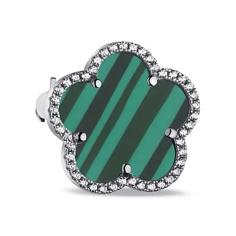 Серебряная брошь с малахитом и фианитами (арт. 7505/192/20млх)