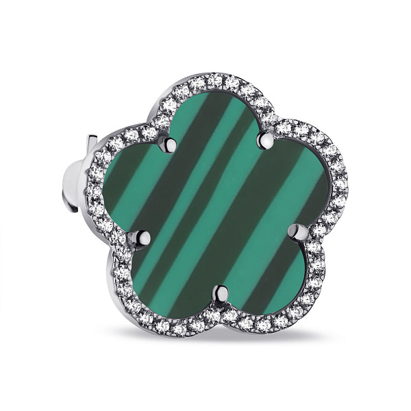 Серебряная брошь с малахитом и фианитами (арт. 7505/192/20млх) – изображение 1