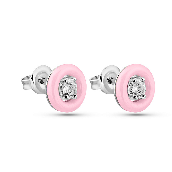 Серебряные пусеты с керамикой и фианитом (арт. 7518/1904169кмр) – изображение 1