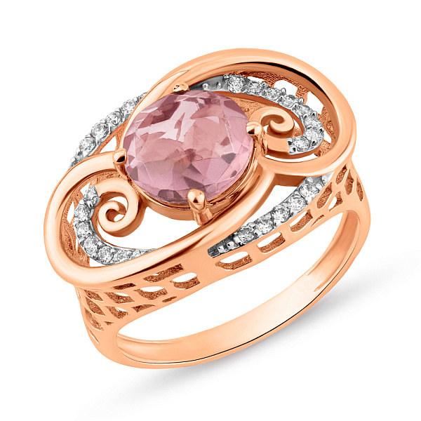 Масивна золота каблучка з кварцом і фіанітами (арт. 152396Пкр) – зображення 1