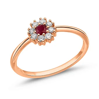 Золота каблучка з рубіном і діамантами (арт. К011692р)