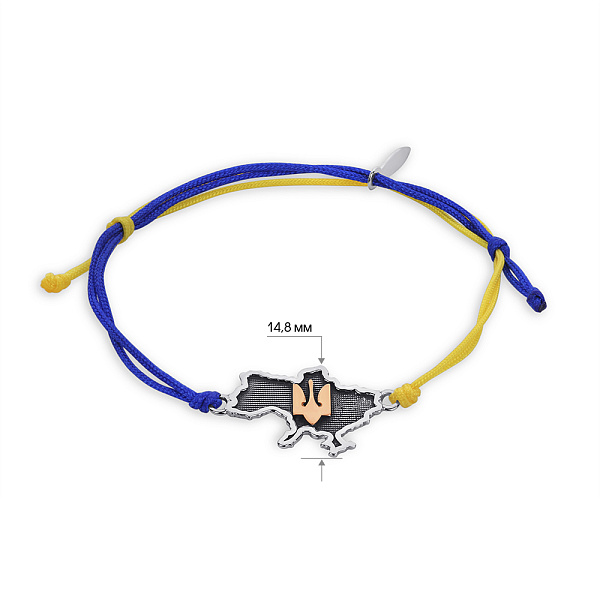 Браслет на шелковой нити Трезубец-Герб Украины с серебряной вставкой (арт. 7209/498брпсж) – изображение 2