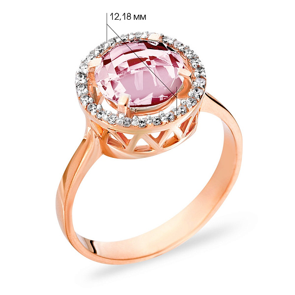Каблучка з червоного золота з рожевим кварцом (арт. 140560Пр) – зображення 2
