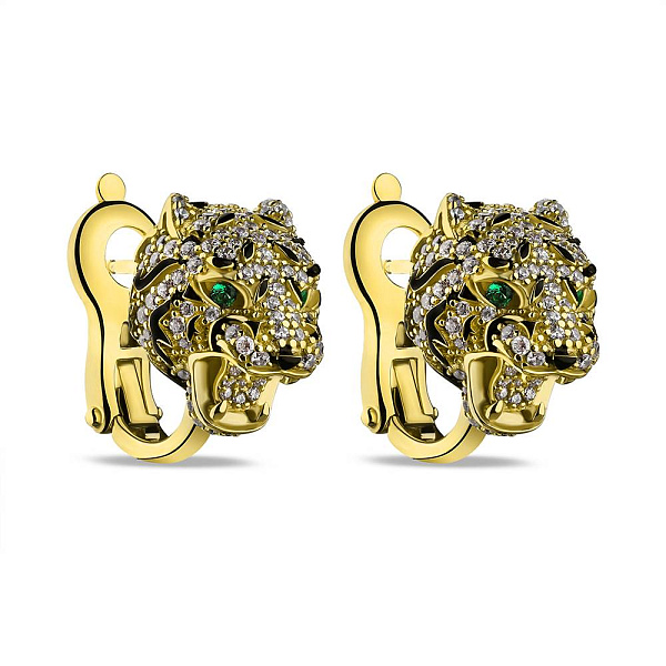 Срібні сережки Пантери з альпінітами і фіанітами (арт. 7502/9569жаз) – зображення 1