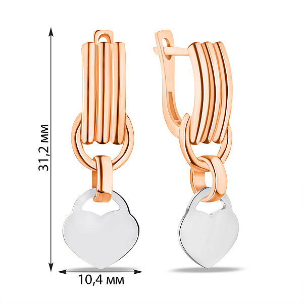 Сережки-підвіски з червоного і білого золота (арт. 108160/1кб) – зображення 2
