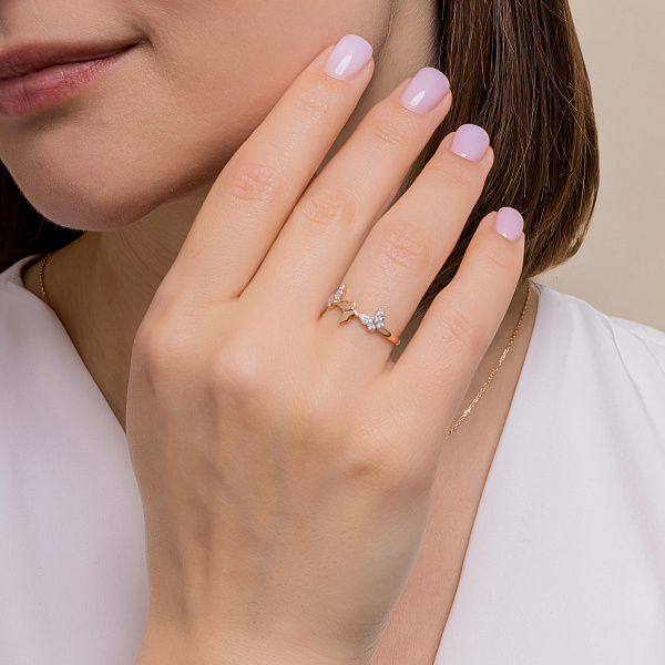 Золотое кольцо Бабочки с фианитами (арт. 141228) – изображение 7