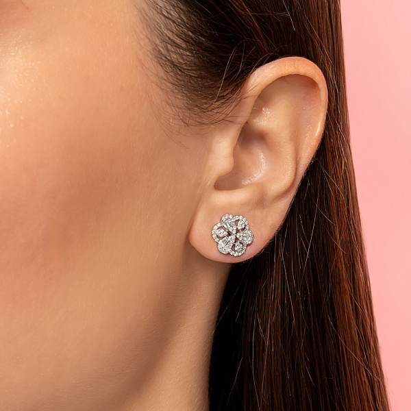 Золотые серьги с бриллиантами Цветочки (арт. Т011477080б) – изображение 2